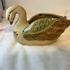 VTG Handpainted Winged Pottery Swan Hanging Flower Planter Glazed‎ & Unglazed